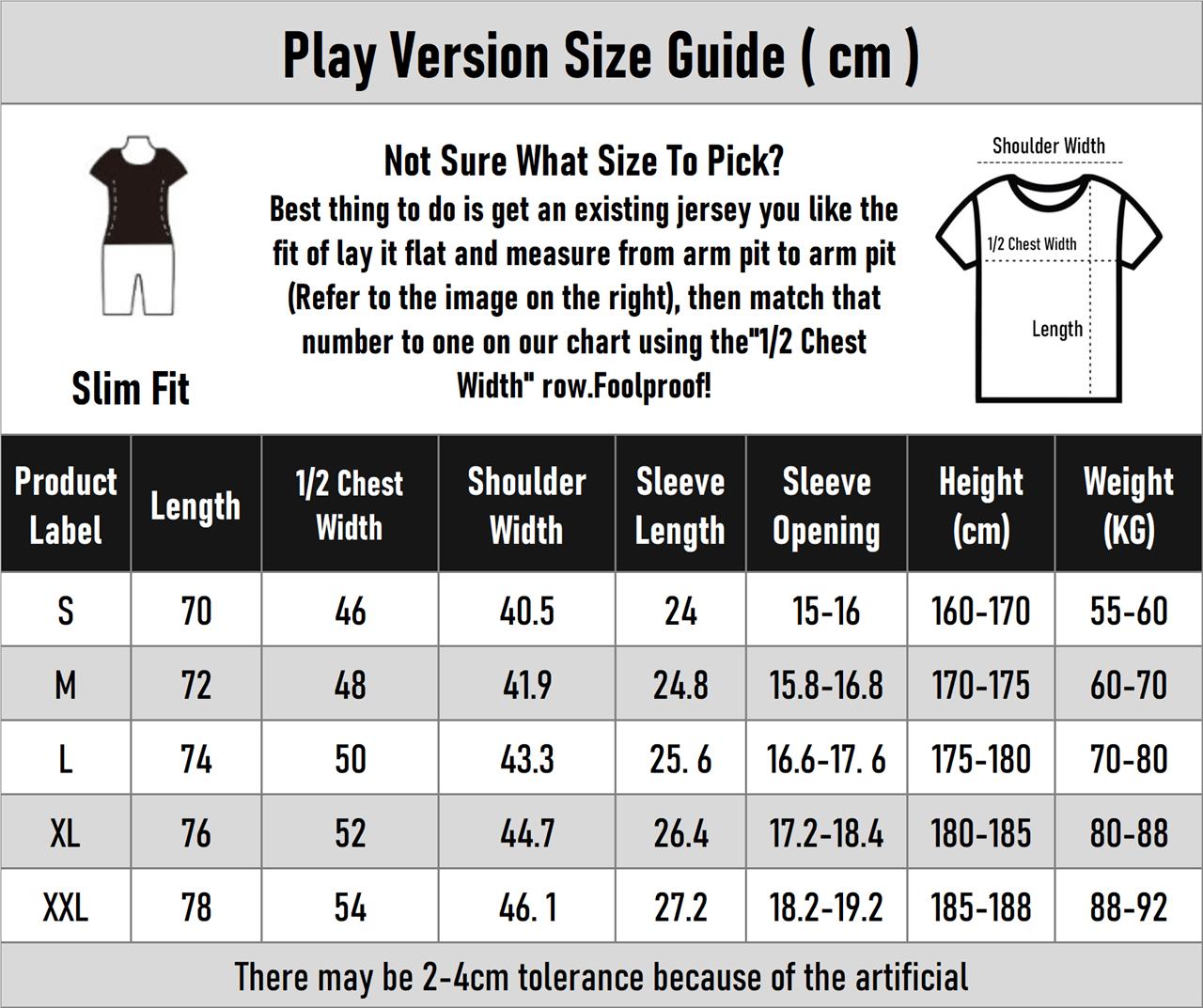 Player Size Chart